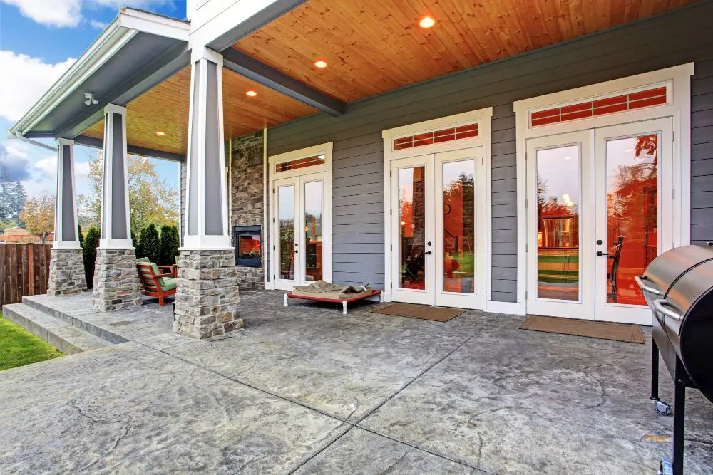 Back porch of a modern gray home